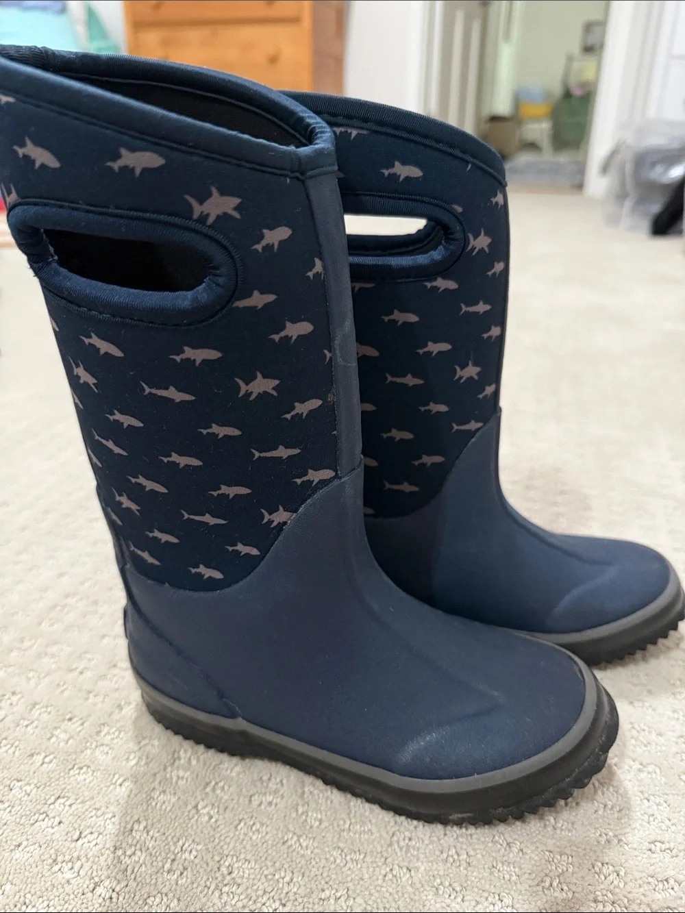 Lone Cone Kids Navy Shark-Print Insulated Rain & Snow Boots